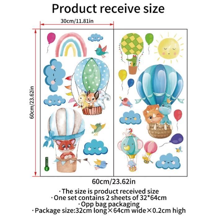 TOARTI Autocollant Mural Montgolfière Animaux - Stickers Chambre Enfant Lion Ballon