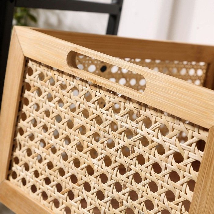 Calicosy Boîte De Rangement En Bambou Et Rotin Naturel Petit Modèle - 25x18x12 Cm - Parfaite Pour Chambre, Dressing Et Entrée