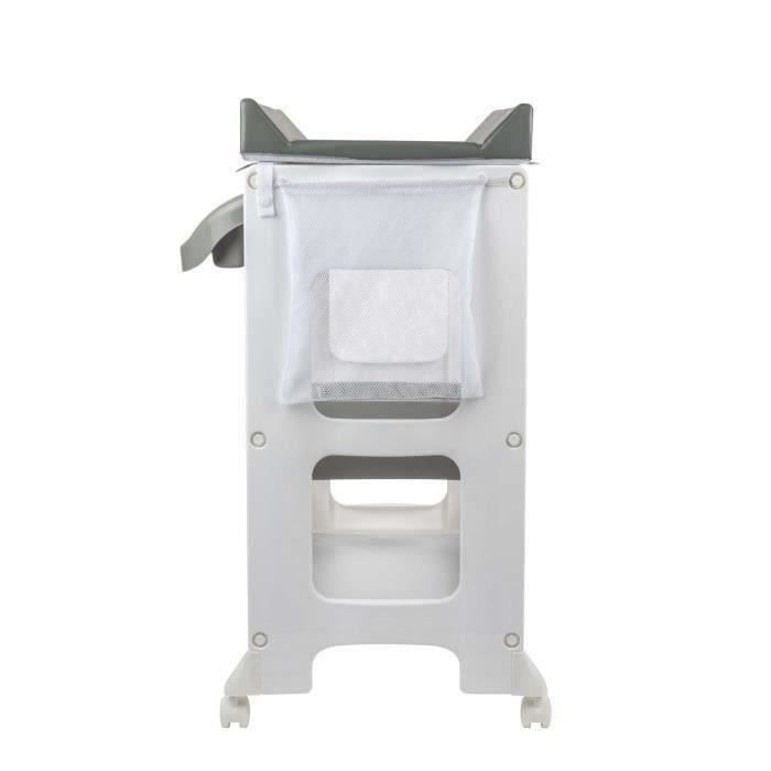 Table à Langer Pliable Avec Baignoire Bébé – Table à Langer Portable 4 Roues, Panier Rangement, Charge Max 25 Kg Beige
