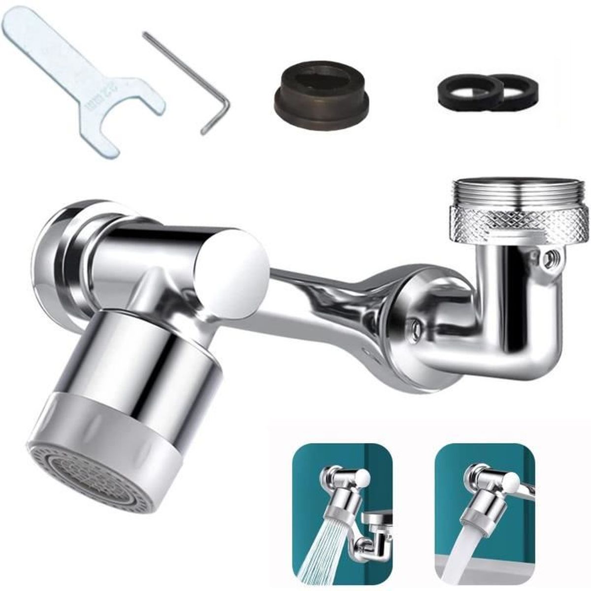SPORTARC Adaptateur D'aérateur Pivotant 360° Mâle 14 Mm - Connecteur Robinet En Laiton Chromé