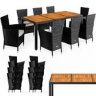 CASARIA® Ensemble salon de jardin 9 pièces polyrotin noir set 1 table + 8 chaises avec coussins bois d’acacia exterieur