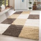 ONLINETEX24 Homebyhome Tapis de Salon Shaggy à Poils Longs Beige Tapis 60 x 110 cm Design à Carreaux Doux et Moderne