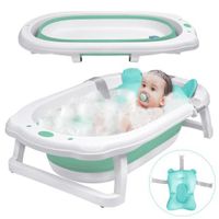 LZQ Baignoire pour bébé - Pliable - Avec filet de drainage - avec tapis de bain- Convient pour les bébés de 0 à 8 ans -Vert