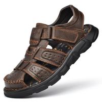 Sandales pour hommes - VITATA - Nouvelles sandales de plage en cuir d'été souple - Marron - Bride - Plat - Mixte