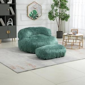 CANAPÉ FIXE Fauteuil pouf confortable avec ottoman, fauteuil moderne rembourré, pouf en fourrure souple, canapé-lit paresseux,Vert