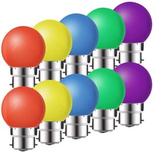 AMPOULE - LED Lot de 10 ampoules LED B22 1W,ampoule écoénergétique colorée Couleur,Ampoule de Noël,Ampoules Guirlande Rouge, Jaune, Bleu, A207