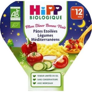 PLATS CUISINÉS Hipp Biologique - Mon Dîner Bonne Nuit - Pâtes Etoilées Légumes Méditerranéen - 6 Assiettes de 230 g
