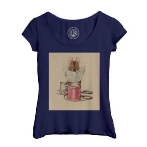 T-SHIRT T-shirt Femme Col Echancré Bleu Souris Couturier Illustration Enfant Beatrice Potter
