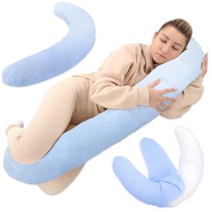 COUSSIN ALLAITEMENT Oreiller pour dormeur latéral 165 x 70 cm confort - Gaufre oreiller de couchage avec housse Oreiller pour le corps Bleu clair