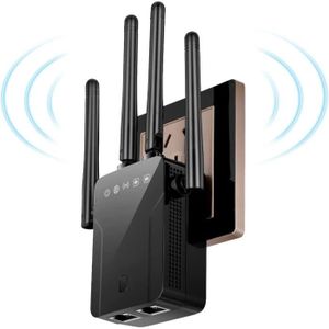 Répéteur WiFi sans Fil, 1200mbps 2.4GHz/ 5GHz Anti - brouillage bi - Bande,  amplificateur WiFi, Point d'accès/routeur/AP, 4 antennes, 2 Ports LAN
