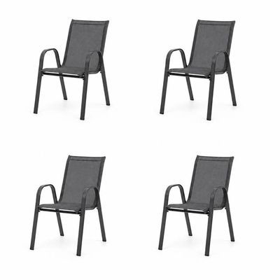 Lot De 4 Chaises Jardin LYMA Métal Et Textilène Blanc Gris Anthracite - Empilables