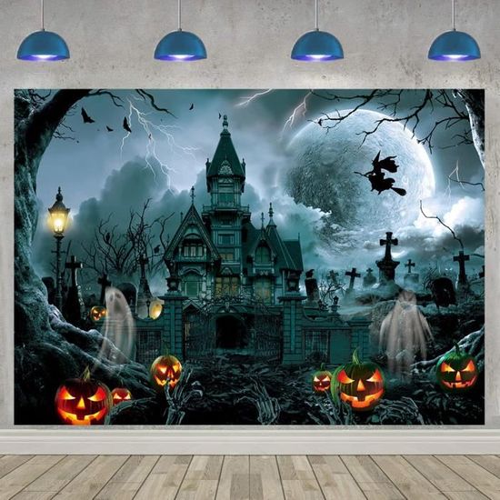 Toile de fond Nuit effrayante avec lanternes et chauves-souris d'Halloween BRP8-225