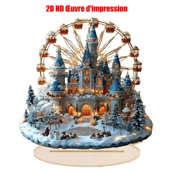 Maison De Noël 2D En Acrylique - Décoration De Table Scène De Neige Pour Salon, Bureau, Fêtes (Modèle B, 20x19,5 Cm)