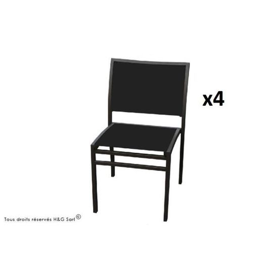 Chaise De Jardin Aluminium Et Textilene Empilable Noir Lot De 4