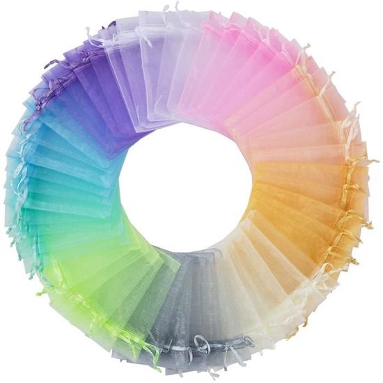 100 Sacs Cordon Organza 12x9cm - Multicolores - Pour Cadeaux, Mariage, Bonbons, Bijoux