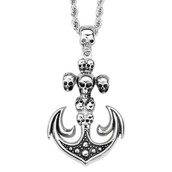 Collier Et Bracelet Ancre INFINIONLY - Acier Inoxydable Et Cuir - Style Marin Pour Hommes Et Ados