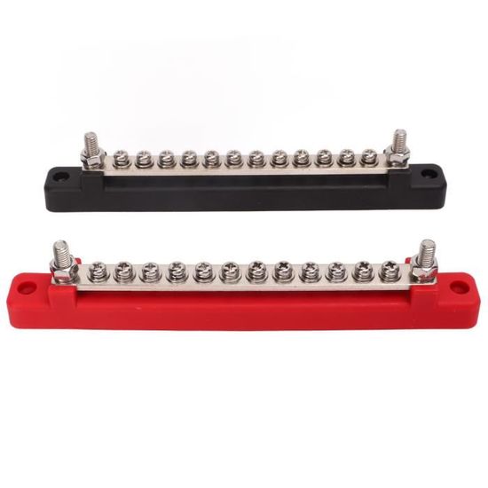 Barre Omnibus 100A - 24 Bornes à Vis M4 + 2 Goujons M6 - Pour Systèmes 12V à 48V DC