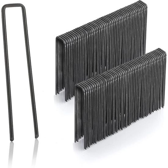 Lot De 100 Piquets De Fixation En U + 100 Rondelles - Pour Toile De Paillage, Filets | 150x35 Mm, Vert, Acier - 1