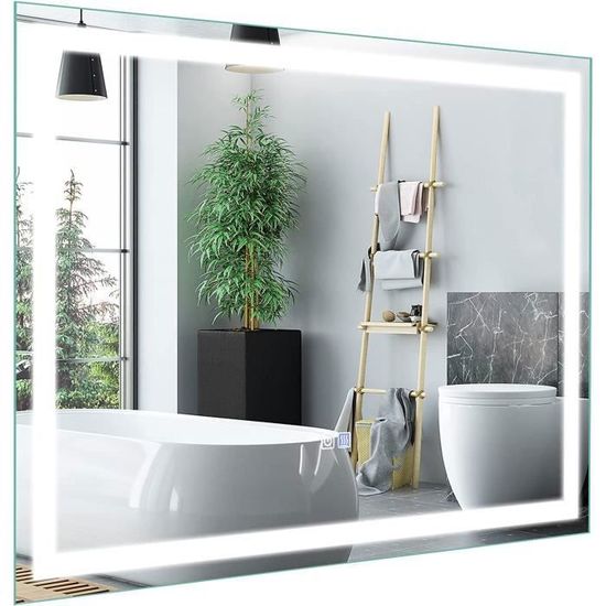 Miroir De Salle De Bain Avec LED - 60 X 45 Cm, éclairage Réglable 3 Couleurs, Anti-buée, étanche IP54, Interrupteur Tactile - 2