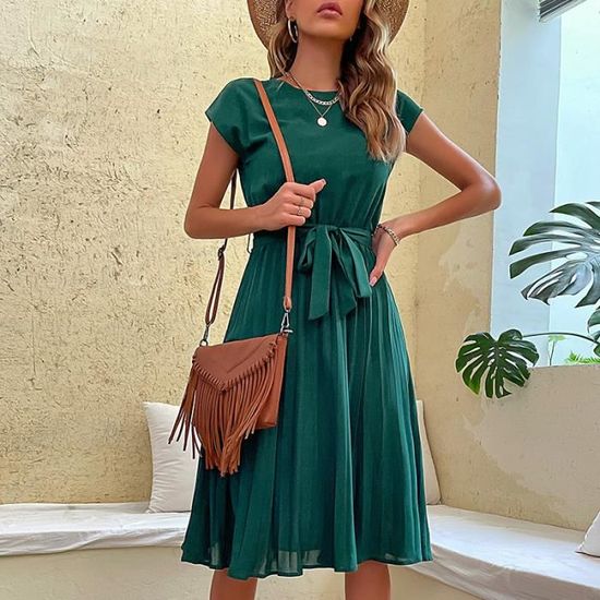Robe Theory Taille P - Col Rond, Manches Courtes, Plissée, Effet Pull Stretch - Occasion Très Bon état