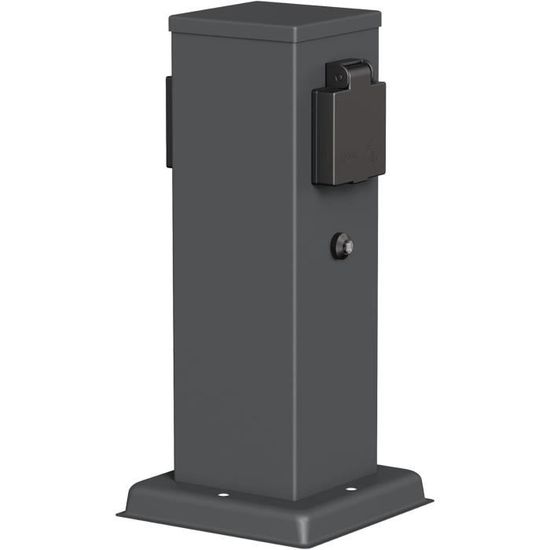 Colonne Prise Extérieure POLLY IP44 Ledscom – 3 Prises + Piquet, Anthracite/inox