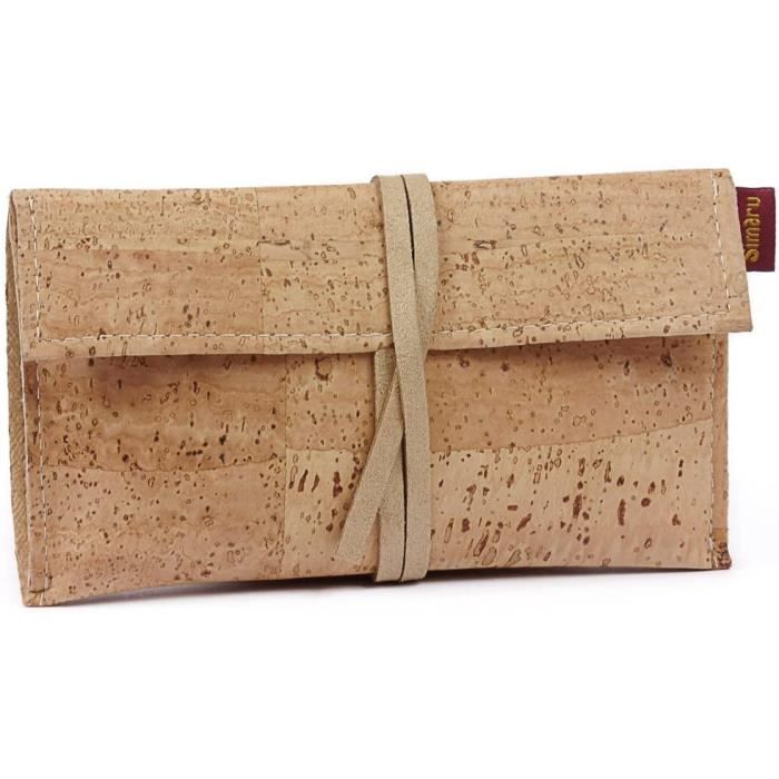 Pochette Passeport Cuir De Liège Beige Simaru - Étui Voyage Imperméable Végétalien Avec Carte Du Monde & Boussole