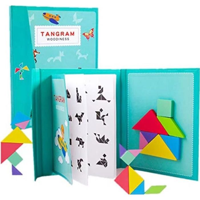 Casse-Tete RNWHI 96 Puzzles magnétiques Jouets Tangram Montessori éducation magie de costume livre