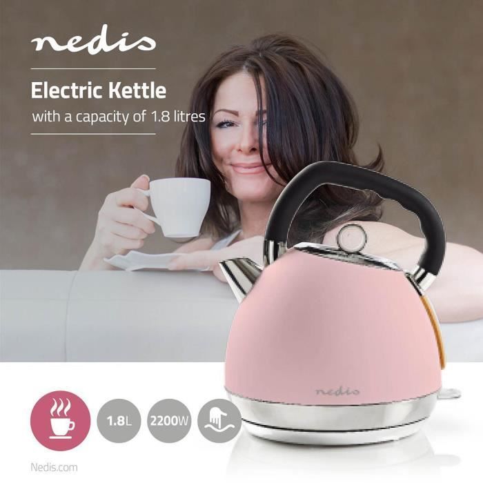 Bouilloire Electrique Base Sans fil Elégante - en Acier inoxydable et bois ROSE doux au touché Haute qualité cadeaux de Noel