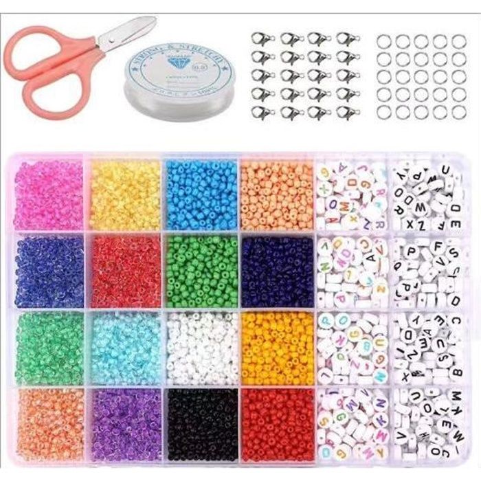 Fil élastique et ciseaux pour enfants,perles en forme de lettre et de cœur pour enfants, bracelets à cheveux, bijoux artisanaux.