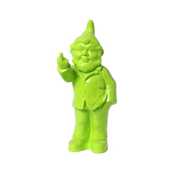 Statue en résine NAIN de jardin doigt d'honneur vert pomme - 33 cm