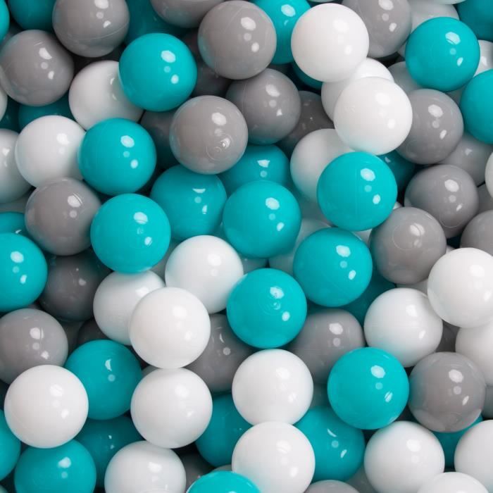 KiddyMoon 50 ∅ 7Cm L'ensemble De Balles Plastique Pour Piscine Enfant Fabriqué En EU, Gris/Blanc/Turquoise