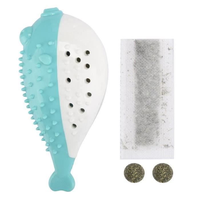 AIZ en silicone de nettoyage des dents en Forme de poisson pour animaux de compagnie Chat avec l 'herbe à chat (Bleu blanc )