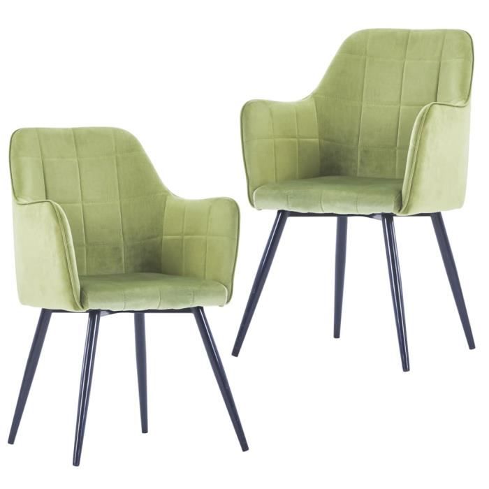 Lot de 2 Chaise Scandinave Chaise de Salon - Vert clair Velours & Siège Rembourré épais - Pied en Métal - 57,5 x 54 x 85,5 cm