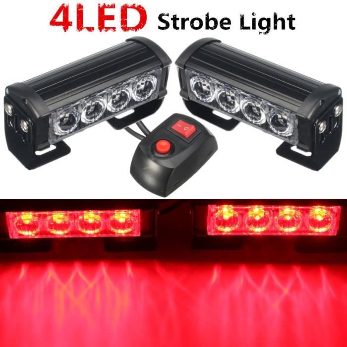 Paire 12V 4 LED Gyrophare Balise Signalisation Éclairage Feux Pénétration Flash Rouge