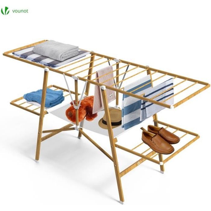 Séchoir à Linge Pliable Deluxe Grand d’étendage 165*53*90cm Imitation Bois