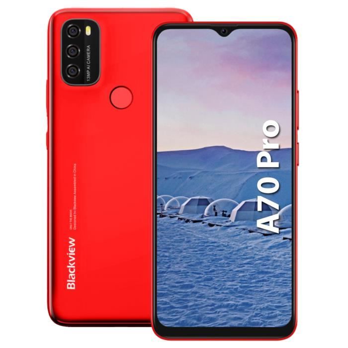 Blackview A70 Pro Smartphone 4Go + 32 Go 5380mAh Écran 6.517 pouce Android 11 Caméra 13MP Téléphone portable 4G LTE - Rouge