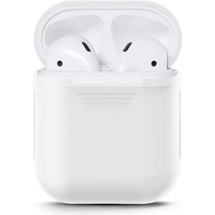 Housse Étui Airpods Casque portables Coque de protection en silicone et de peau pour Apple Airpods casque (Blanc)