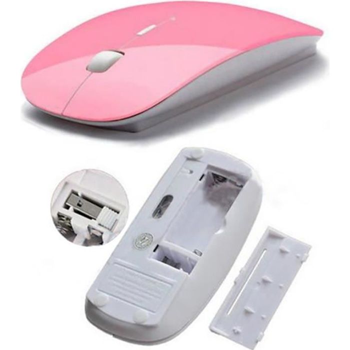 Souris Ultra Plate pour MACBOOK Air APPLE Sans Fil USB Universelle Capteur Optique 3 Boutons Couleur - Couleur:ROSE
