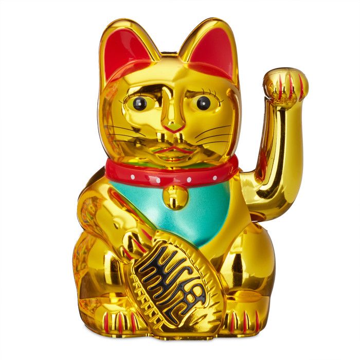 Relaxdays Maneki-Neko chat chinois porte-bonheur 16 cm Asie Chine Japon Thailande, or doré