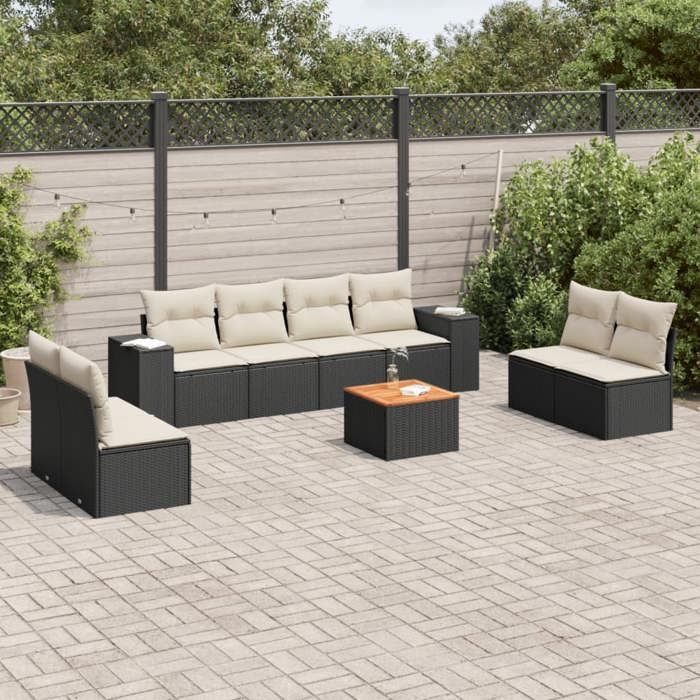 vidaXL Salon de jardin 9 pcs avec coussins noir résine tressée 3225405