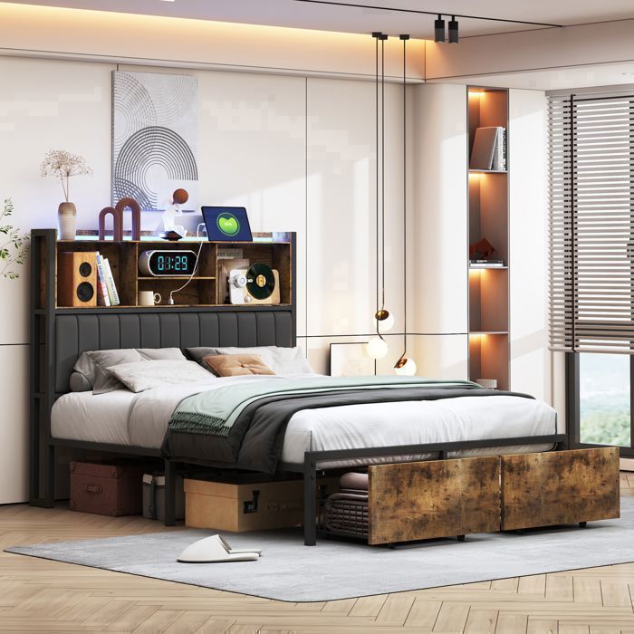 Lit 2 Places Avec Rangements En Bois Coloris Blanc Mat - 150,1 X 76,3 X