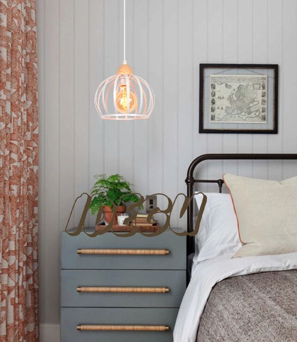 Lustre Industriel - iDEGU - Vintage - Abat-Jour en Bois et Métal - 20cm - E27 60W