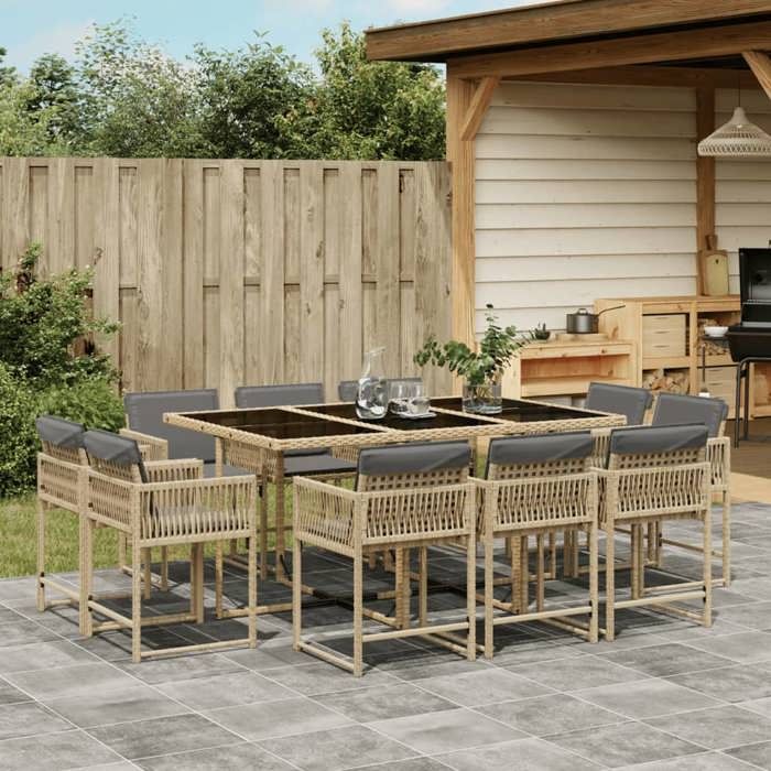vidaXL Ensemble à Manger de Jardin avec Coussins 11 pcs Table et Chaises à Dossier Rabattable Meubles d'Extérieur Patio 3210972 - vue 5