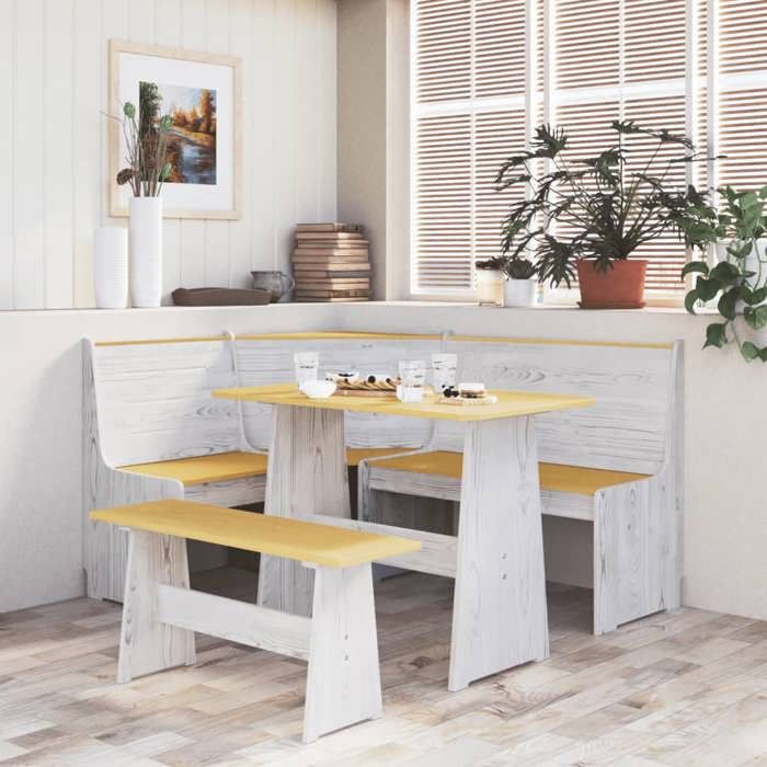 Moderne Banc de cuisine/Banc dangle REINE 151 cm - VIDAXL - marron miel et blanc bois pin solide CC497520