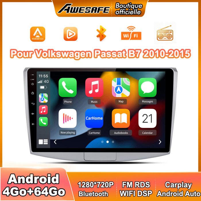 AWESAFE Autoradio Android 13 pour Volkswagen Passat B7 (2010-2015) 4Go+64Go 10 Écran Tactile Carplay Android Auto GPS WiFi FM