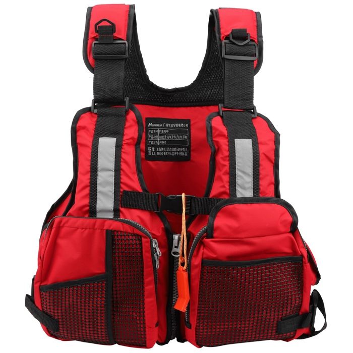 Comparer les prix de Gilet de sauvetage flottant portable pour adulte, gilet de pêche, gilet de sauvetage multi-poches, accessoire (rouge)