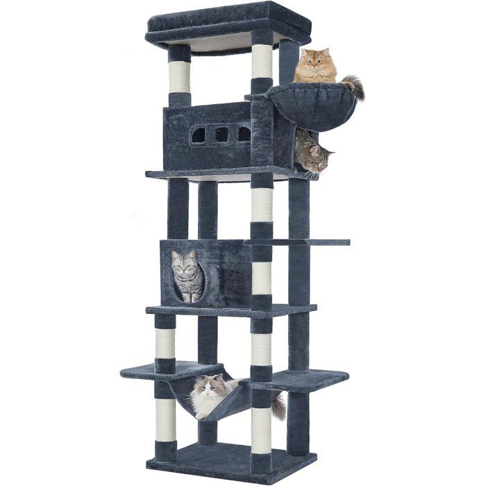 210 cm Grand Arbre à Chat Tour à Chat pour Chats dintérieur avec Grand Perchoir Tapis Lavable 2 Niches Chats Gris Foncé