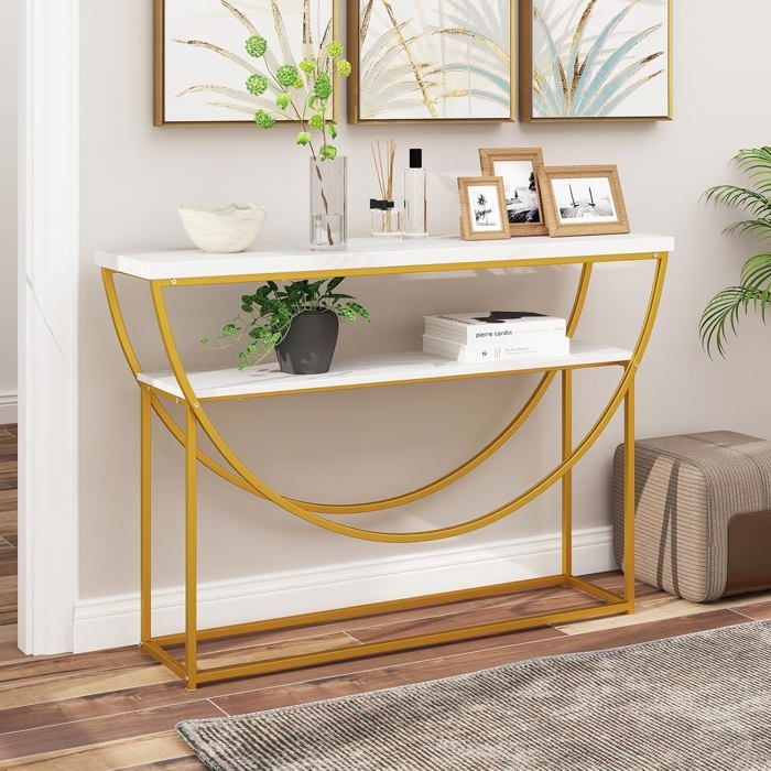 COSTWAY Table Console Effet Marbre à 2 Niveaux - Cadre Métallique Or de Style Scandinave Moderne 120 x 30 x 80 5 cm (L x l x H) COSTWAY Table Console Effet Marbre à 2 Niveaux - Cadre Métallique Or de Style Scandinave Moderne 120 x 30 x 80 5 cm (L x l x H)