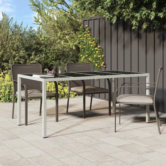 Moderne Table d’extérieur - Table de Salle à Manger de Jardin Blanche 190x90x75 cm Poly Rattan @FR(179450)