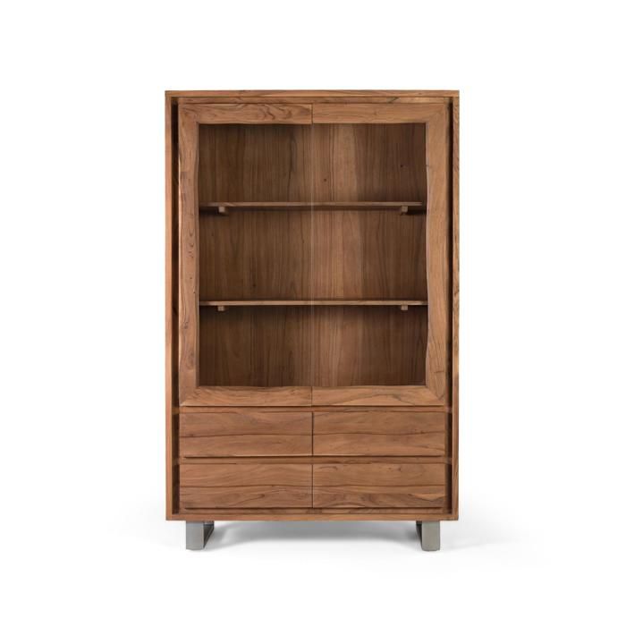 Vitrine en bois dacacia massif - 2 portes vitrées - 4 tiroirs - 120x51x190 cm - Marron - Style industriel Vitrine en bois dacacia massif - 2 portes vitrées - 4 tiroirs - 120x51x190 cm - Marron - Style industriel
